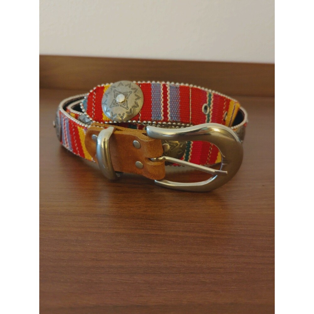 Vintage 90's Elite Fresno California Women's Belt Striped Tapestry Sz Large